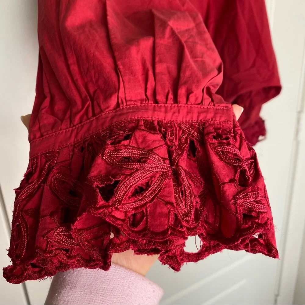 FREE PEOPLE WISHING WELL RED LACE COTTON BLOUSE XS